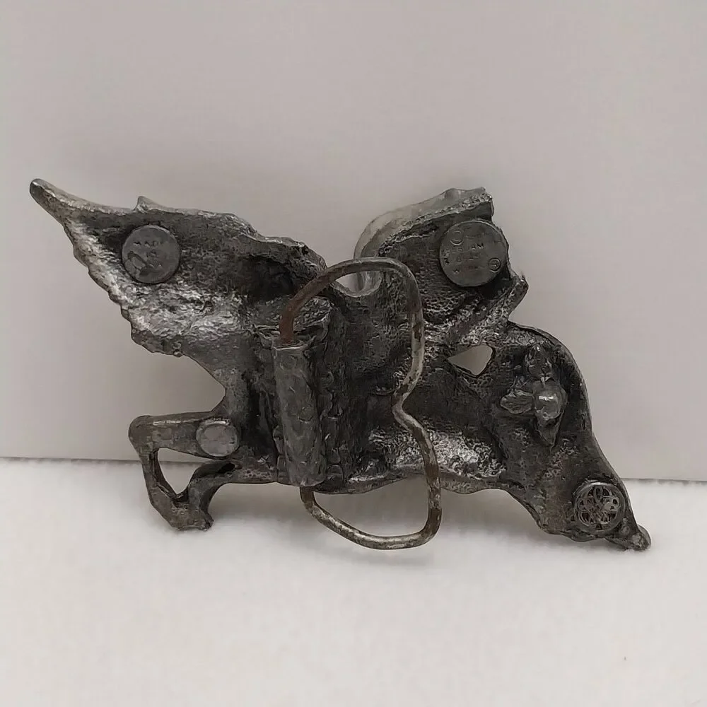 Vintage 1981 Bergamot Pegasus Horse Silver Toned Belt Buckle (Broken Wing) #E53